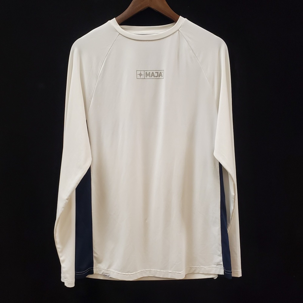 Maja Sportswear Mens Long Sleeve Athletic Shirt Size S Blue White Colorblock
